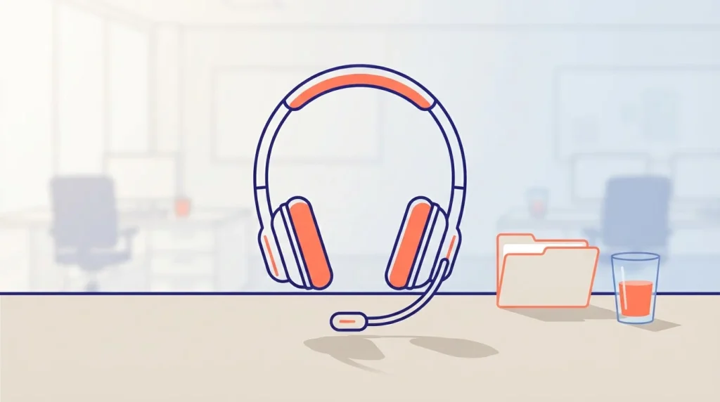 Telefon-Headset auf einem Schreibtisch an einem Serviceplatz